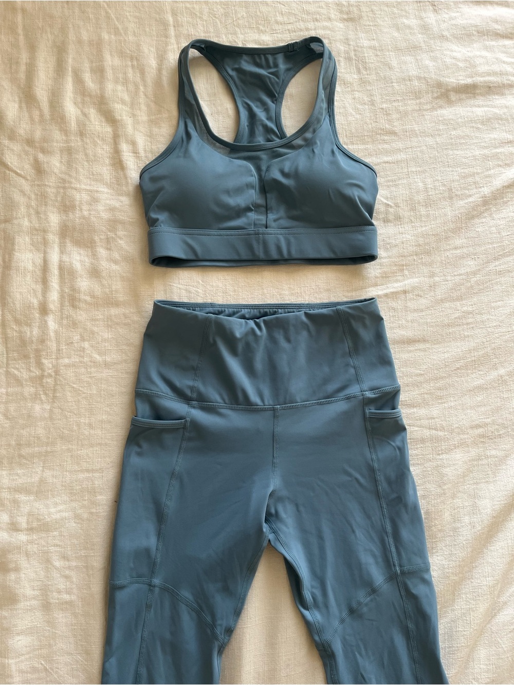 Blue Racerback Sports Bra and High-Waist Leggings Athletic Set